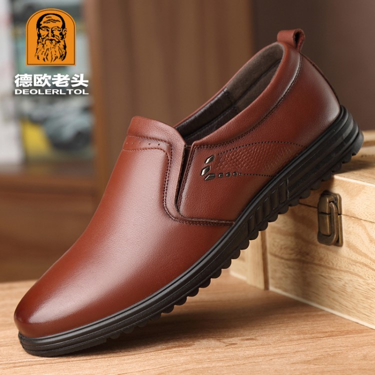 一件代發(fā)2019春季新款男士休閑皮鞋一腳蹬軟底耐磨中老年男鞋爸爸