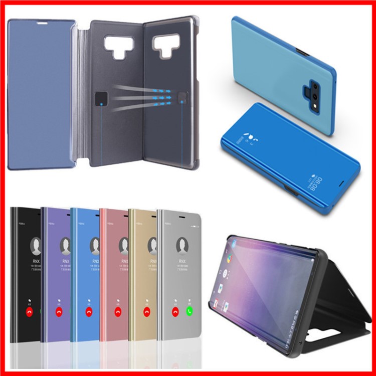 三星note9手機(jī)殼支架電鍍鏡面適用note8 5 4 3翻蓋式皮套智能休眠