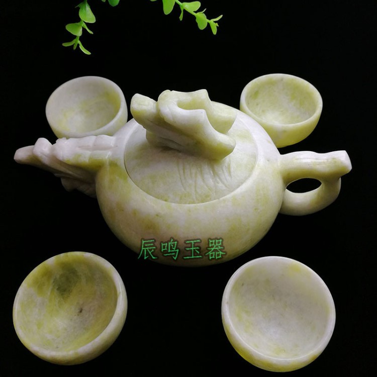 廠家直銷 藍田玉雙龍戲水茶壺擺件 天然玉石酒具茶具養(yǎng)生功夫茶壺