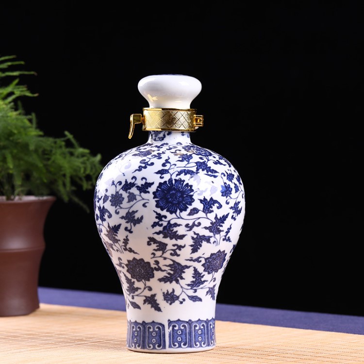 花玲瓷廠 廠家直銷 批發(fā)定制 1斤梅瓶纏枝蓮 景德鎮(zhèn)陶瓷酒瓶瓷瓶