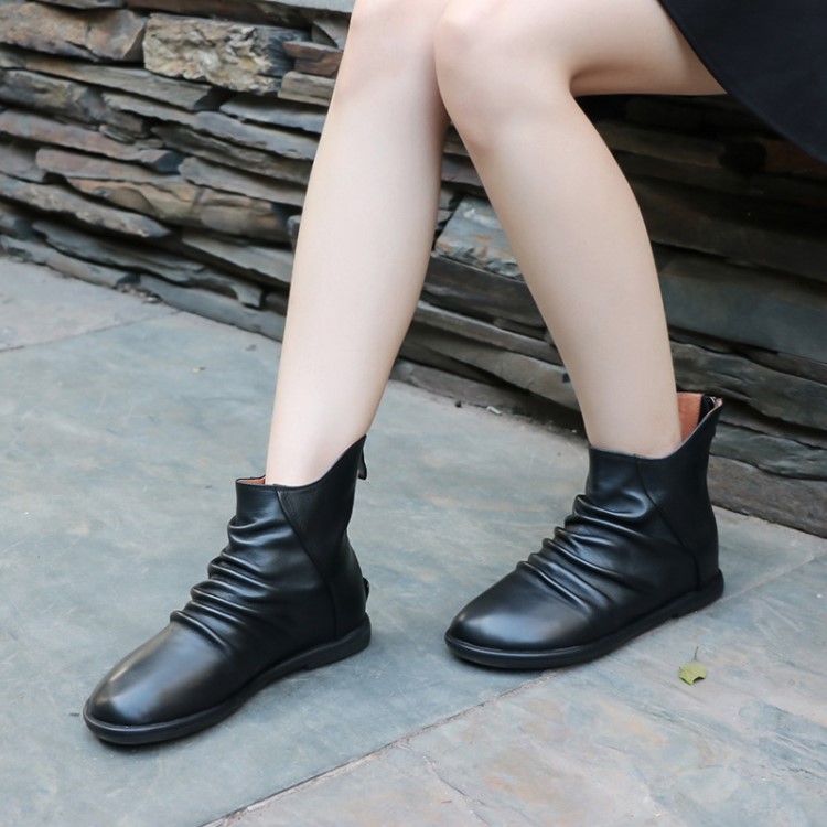 秋冬新款透氣頭層真皮短靴 耐磨PVC鞋底原創(chuàng)民族手工女鞋爆款批發(fā)