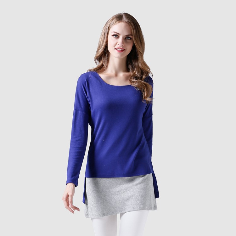 鎮廠之寶2019春裝新款女裝大碼時尚圓領拼接修身長袖t恤女JR8503