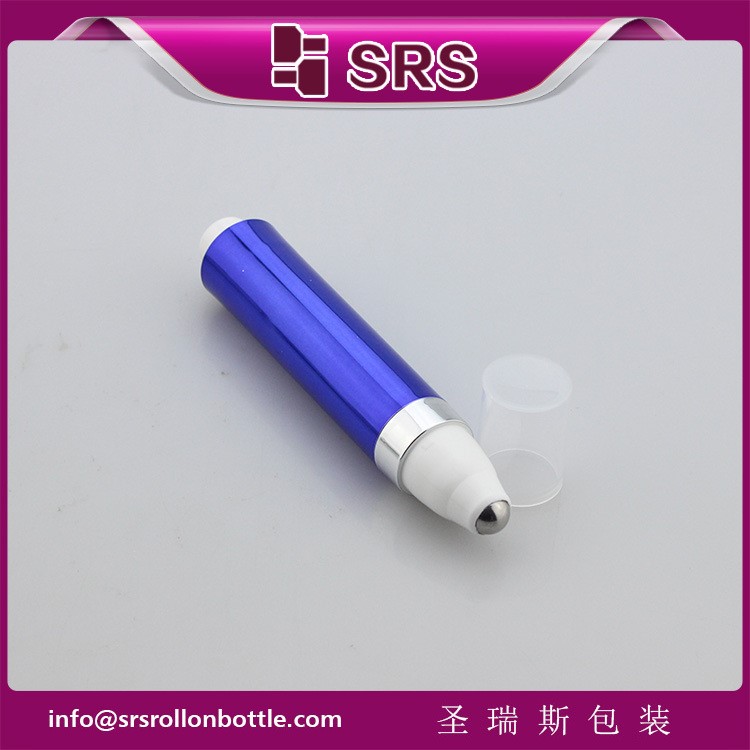 定做10ML藍色電鍍真空按壓式走珠瓶 修護眼霜滾珠筆化妝容器