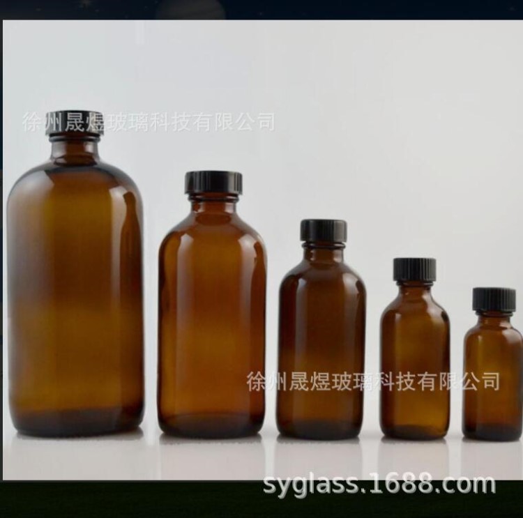 棕色波斯顿玻璃瓶 茶色塑料盖糖浆水瓶 医瓶 棕色药水玻璃瓶