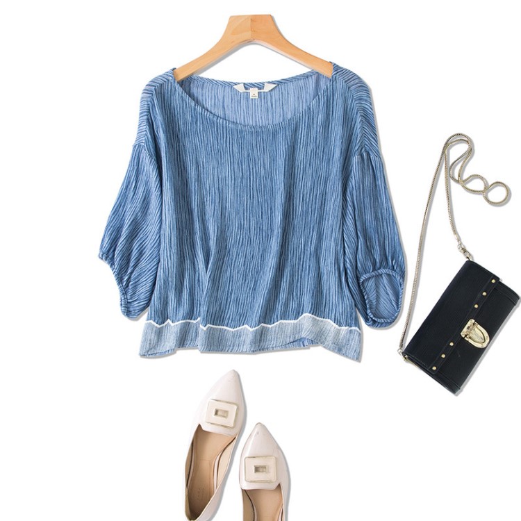 短款上衣女寬松2019夏季新款印花套頭中袖圓領(lǐng)泡泡袖時尚大碼胖MM