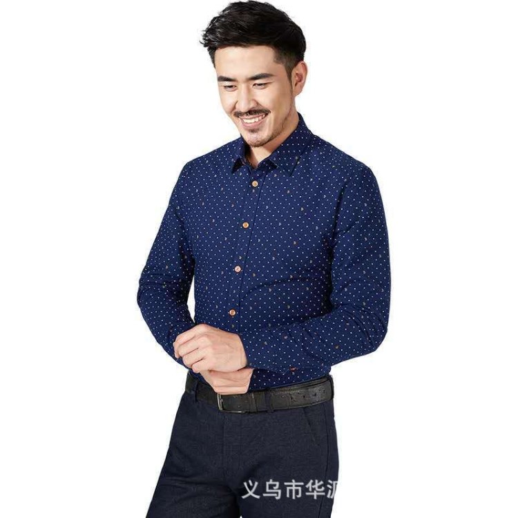 2018海瀾之季家品牌男裝剪標(biāo)波點(diǎn)加絨加厚保暖襯衫批發(fā)一件代發(fā)