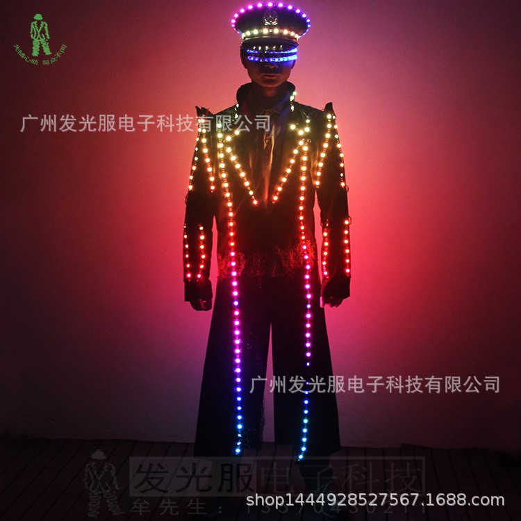 酒吧出酒服表演服裝道具LED燈發(fā)光帽子發(fā)光衣服發(fā)光眼鏡發(fā)光手套