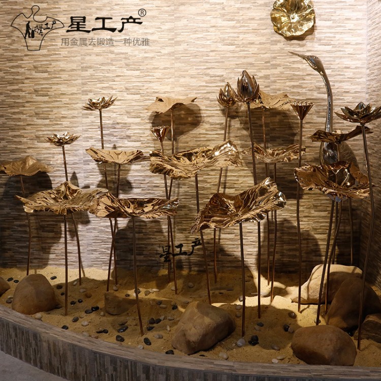 不銹鋼鐵藝荷葉雕塑家居擺件園林景觀裝飾蓮花工程金屬荷花工藝品
