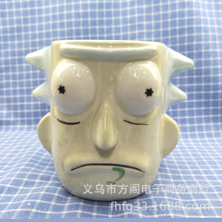 Rick and Morty mug瑞克馬克杯 創(chuàng)意老頭陶瓷杯 瑞克3D造型咖啡杯