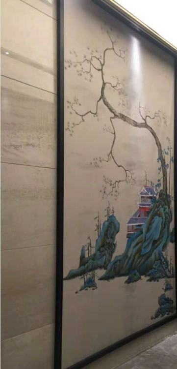 新中式酒店装饰画 客厅样板间挂画 定制真丝绢布手绘与手工刺绣画