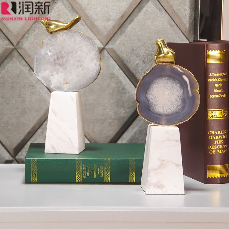 現代裝飾創新藝術瑪瑙家居裝飾品大理石底座擺件酒店別墅樣板房