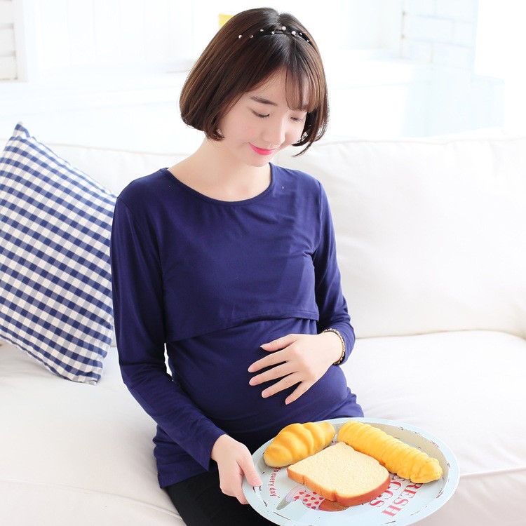 孕妃孕婦哺乳衣喂奶上衣孕婦裝大碼產(chǎn)后哺乳家居月子服長袖T恤