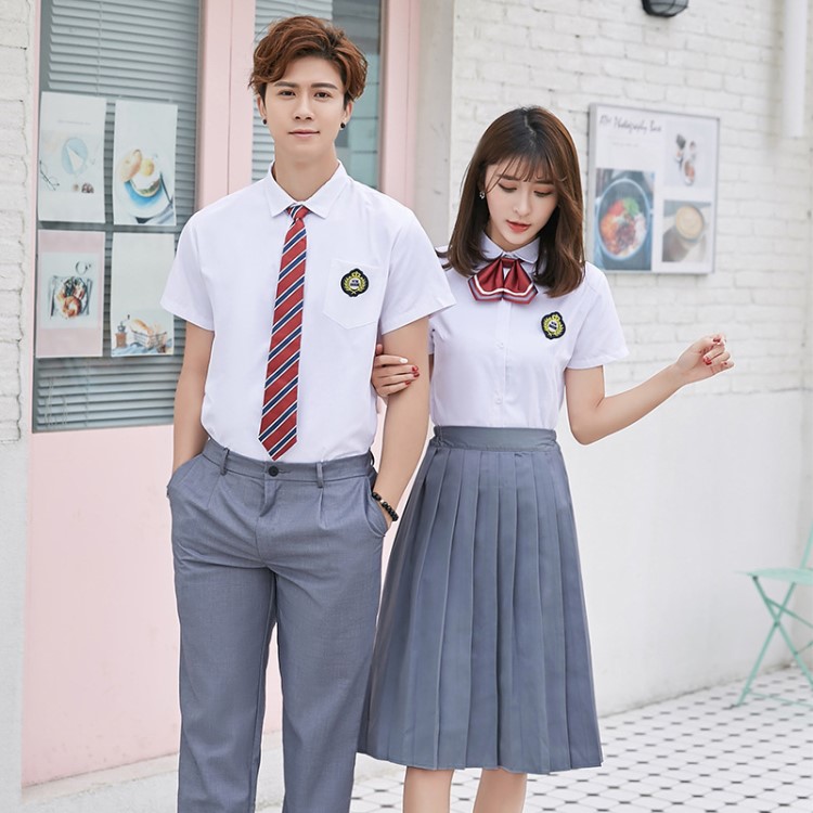 初高中大學(xué)生校服夏季短袖襯衣套裝英倫學(xué)院風(fēng)男女班服情侶JK制服
