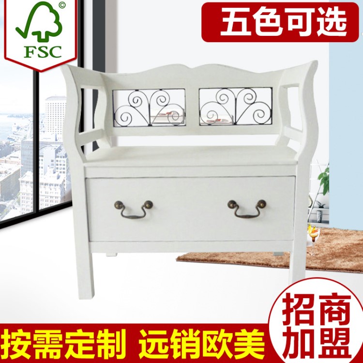 歐式換鞋凳儲物椅 簡易實木休閑座椅白色復古凳 古典家具定制批發