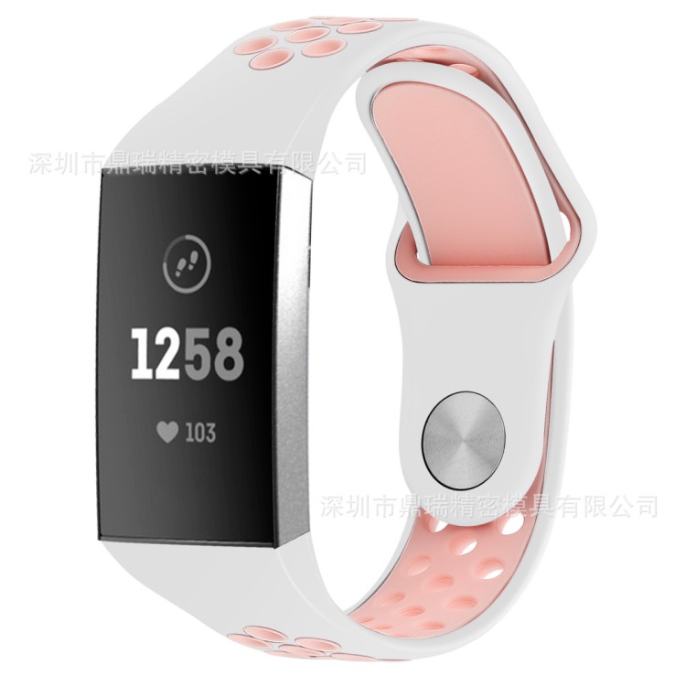 fitbit charge 3手環(huán)腕帶 charge3反扣款圓孔雙色硅膠TPU表帶