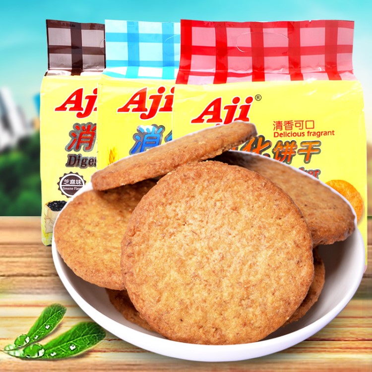 AJI無添糖消化餅干粗糧全麥消化餅干380g 送父母送老人零食品