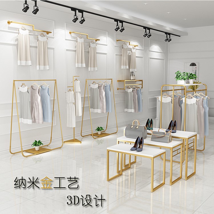 服裝店展示架金色服裝店衣架展示架童裝掛衣服架中島陳列架流水臺