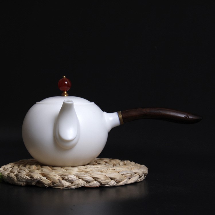 豬油白功夫茶具中國白茶壺陶瓷大號碼側(cè)把龍嘴壺單壺白瓷茶器