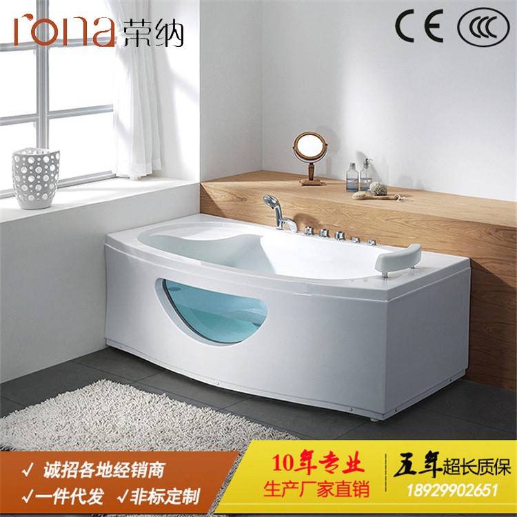 佛山智能浴缸工廠批發(fā) 長(zhǎng)方形帶浴枕亞克力浴缸 家用spa按摩浴缸