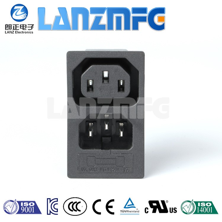 LANZMFG朗正LZ-14-F18品字型C13+C14帶保險AC電源插座卡位環(huán)保