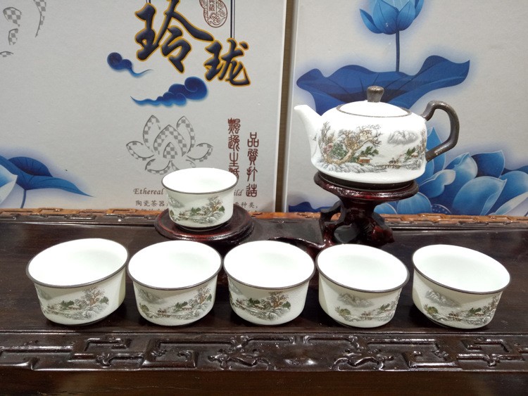 廠家直銷景德鎮(zhèn)7頭雪花釉陶瓷茶具套裝青花瓷功夫可訂做LOGO