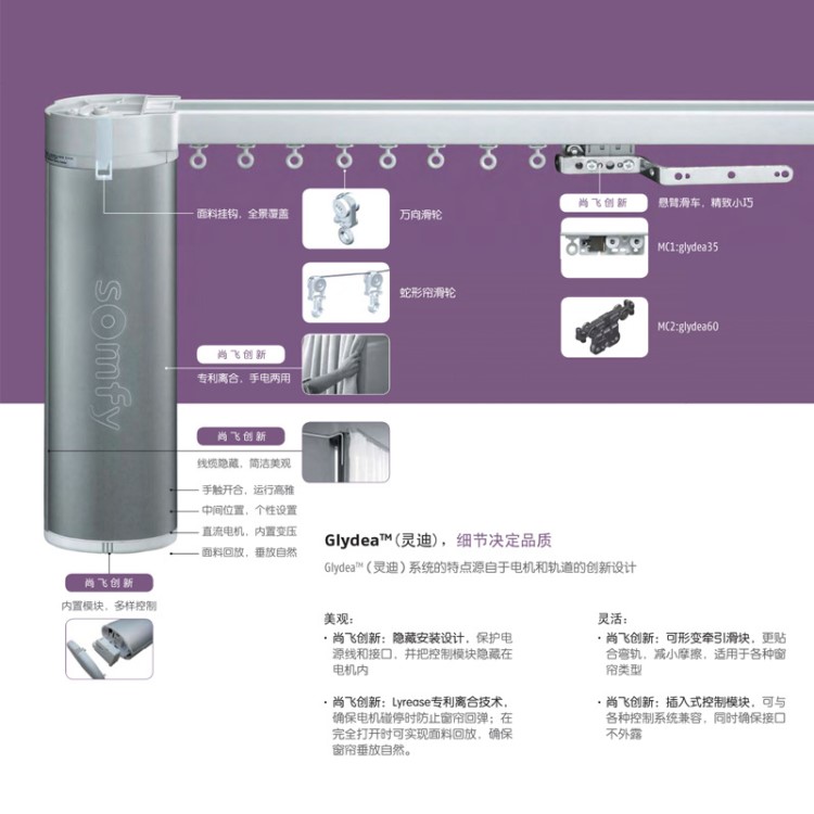 法國(guó)尚飛電動(dòng)窗簾開合簾Glydea靈迪系列電機(jī)智能家居自動(dòng)遙控窗簾