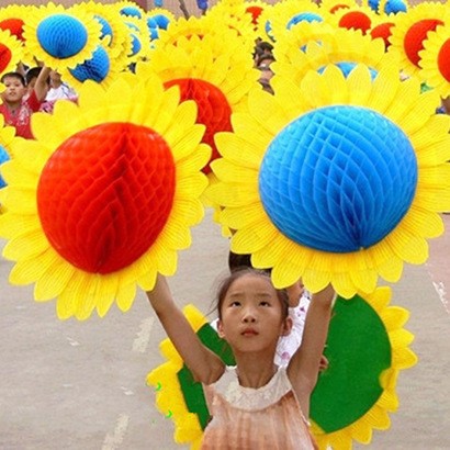 手翻花 太陽(yáng)花仿真折疊向日葵道具花幼兒園舞臺(tái)舞蹈跳舞道具批發(fā)