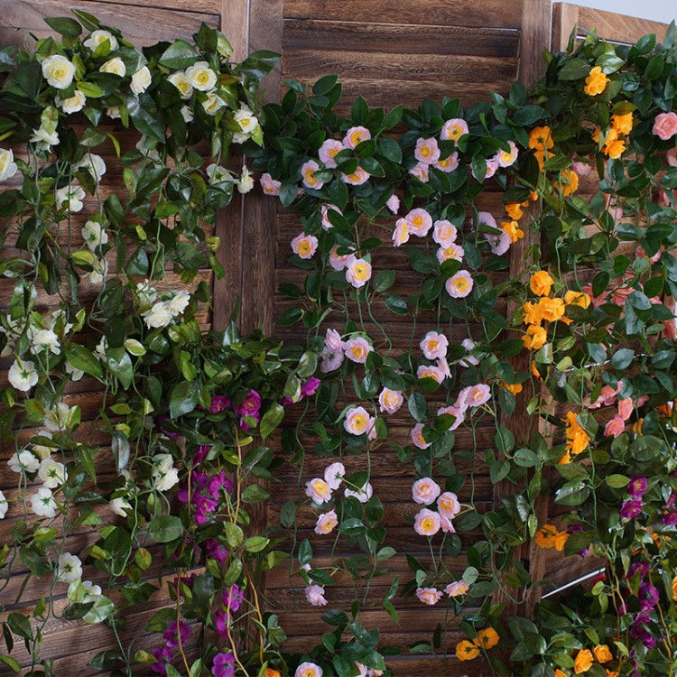 仿真玫瑰花壁掛 假花仿真花藤蔓條 家居酒店賓館裝飾花綠葉吊蘭