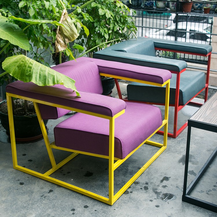 北欧铁艺酒吧单人沙发创意阳台户外懒人椅子餐厅奶茶店布艺卡座