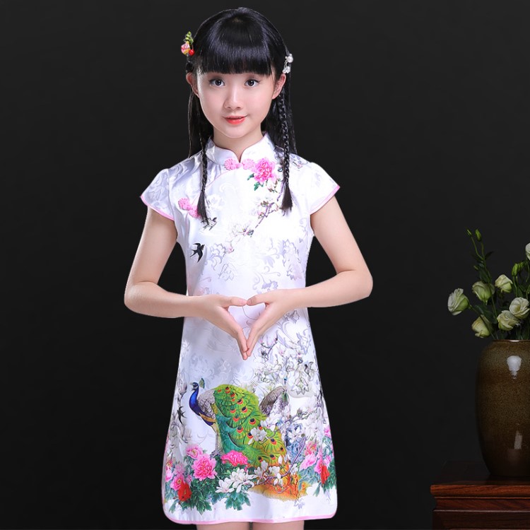 兒童旗袍夏季女童唐裝漢服民族風(fēng)連衣裙小女孩演出服中大童裝裙子
