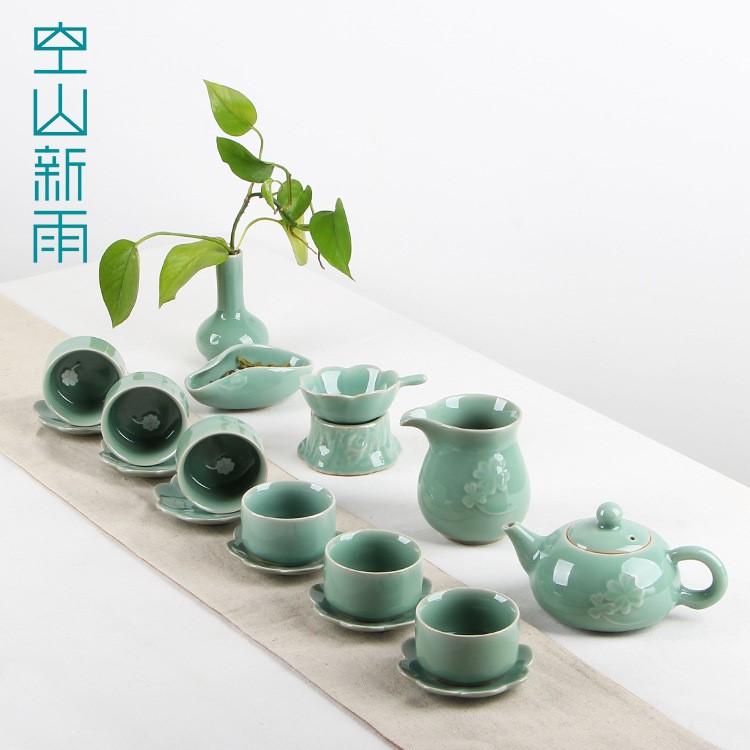 空山新雨 龍泉青瓷18頭茶具套裝 整套陶瓷功夫茶具精品禮盒裝