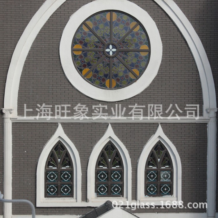 厂家供应彩色玻璃穹顶CHURCH教堂彩绘玻璃吊定制 艺术玻璃