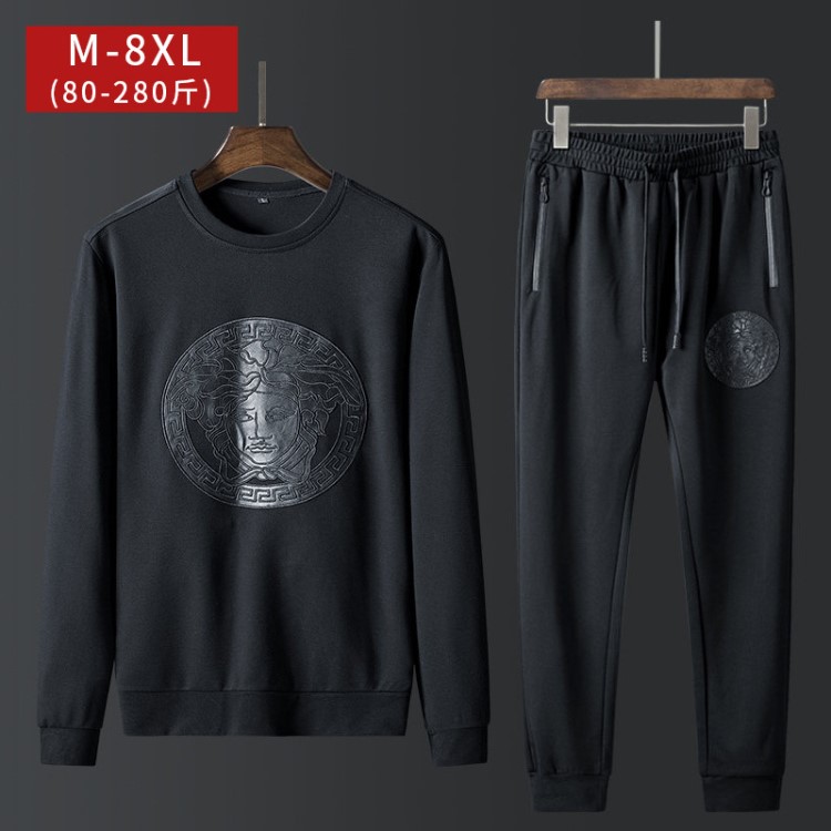 2018秋季新品男士個(gè)性繡花加大碼衛(wèi)衣套裝韓版青年圓領(lǐng)長袖兩件套