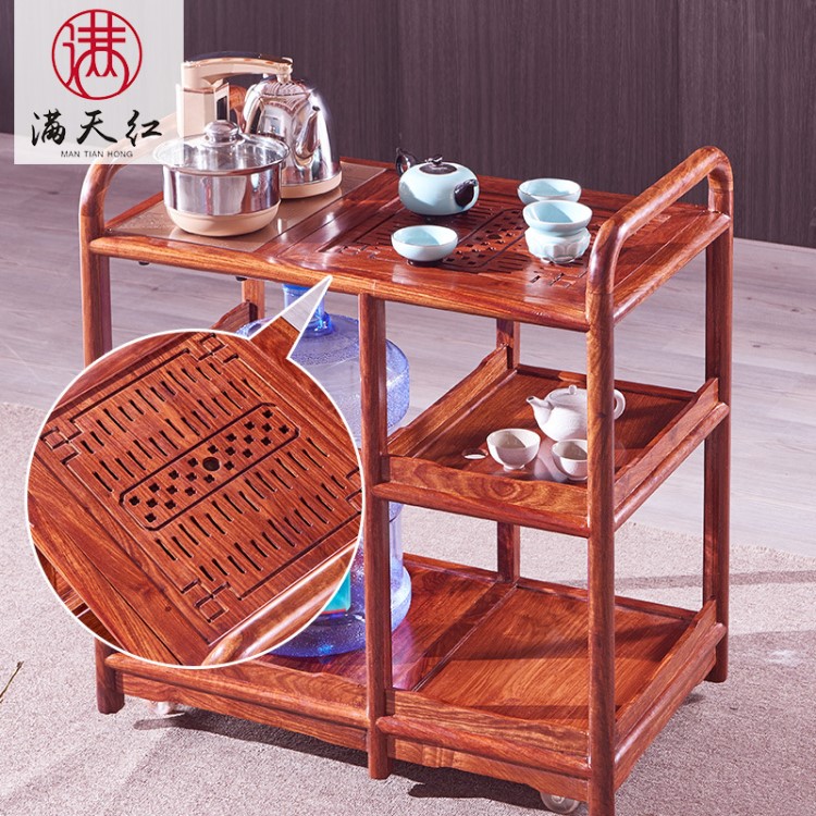 刺猬紫檀0.85米紅木小茶桌 非洲花梨木茶幾茶車實木茶臺包郵