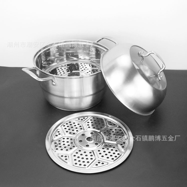 不銹鋼復底雙層蒸鍋 韓式雙篦蒸鍋 廚房家用多功能帶蒸片湯蒸鍋