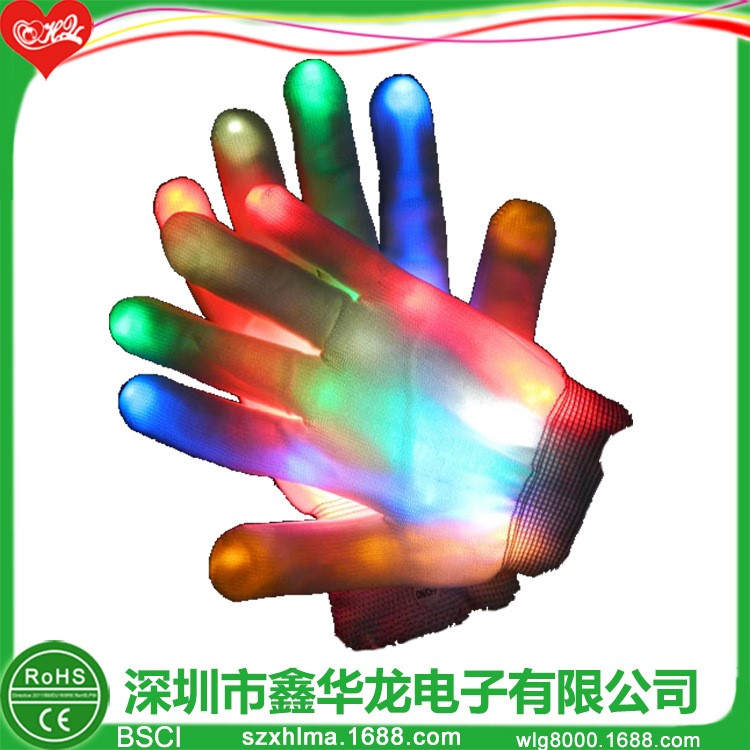 圣誕節(jié)禮物彩虹發(fā)光手套七彩閃光手套LED手套熒光舞蹈演出道具