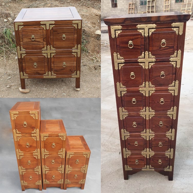 實木藥材柜田園CD柜12抽屜十二斗柜小戶型儲物收納櫥中式仿古榆木