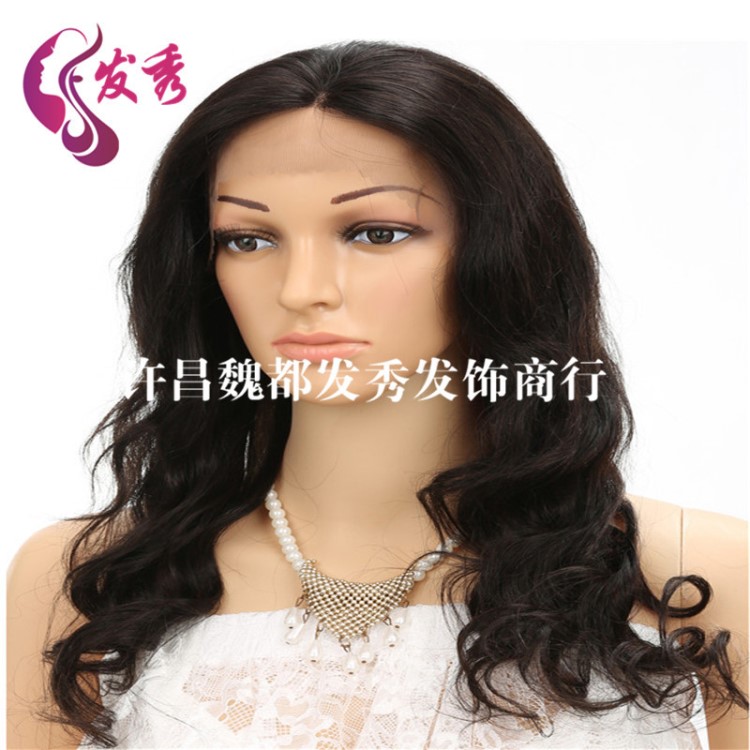 跨境真人发半手织body wave frontal lace wig前蕾丝假发头套