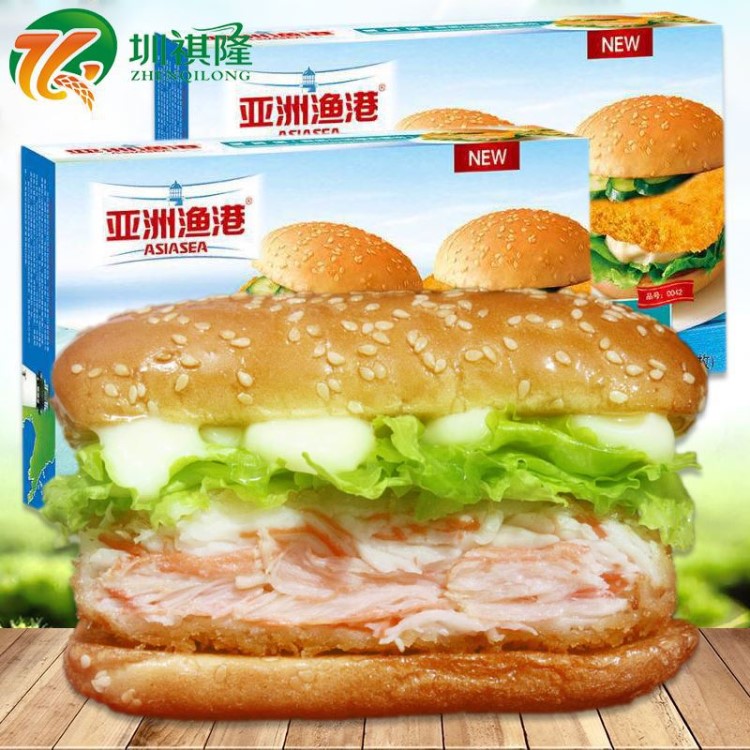 亞洲漁港蟹排蟹黃堡漢堡排70g/片24片/盒 漢堡原材料批發(fā)
