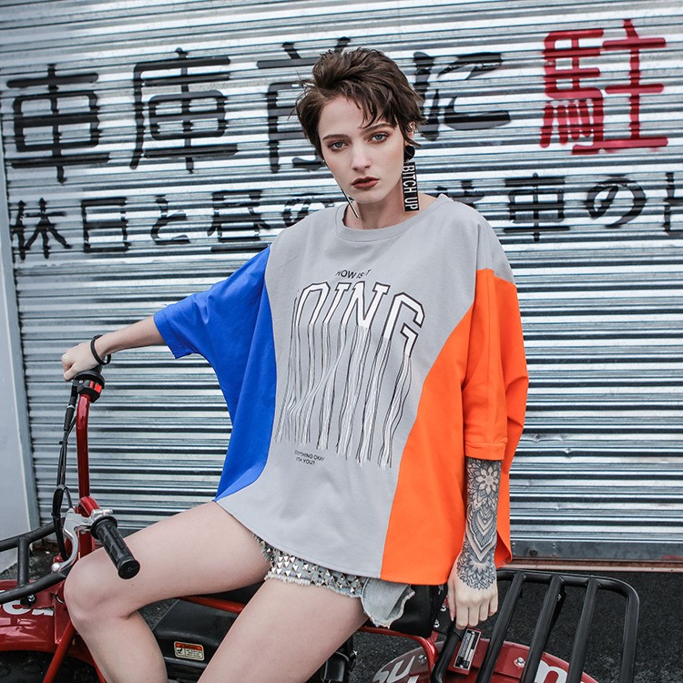 天序潮牌夏裝蝙蝠袖寬松個(gè)性百搭T恤女短袖短款棉一件代發(fā)ins潮