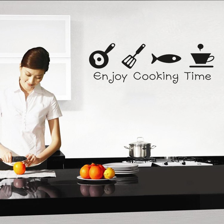 外貿(mào)爆款英文enjoy cooking time新款廚房客廳精雕墻貼紙 ZY8300