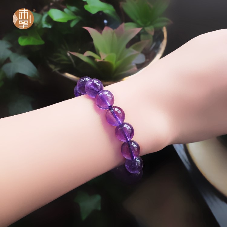 沛孚天然紫水晶手鏈女紫羅蘭色深紫水晶單圈手鏈本命年情侶款