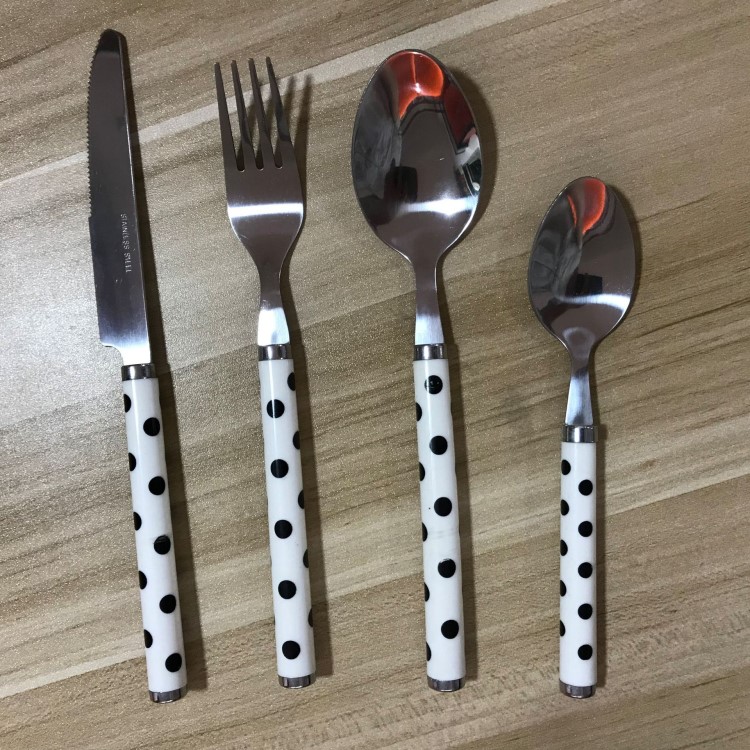 供應不銹鋼西餐具套裝 生產塑料柄刀叉勺24件套 禮品定制