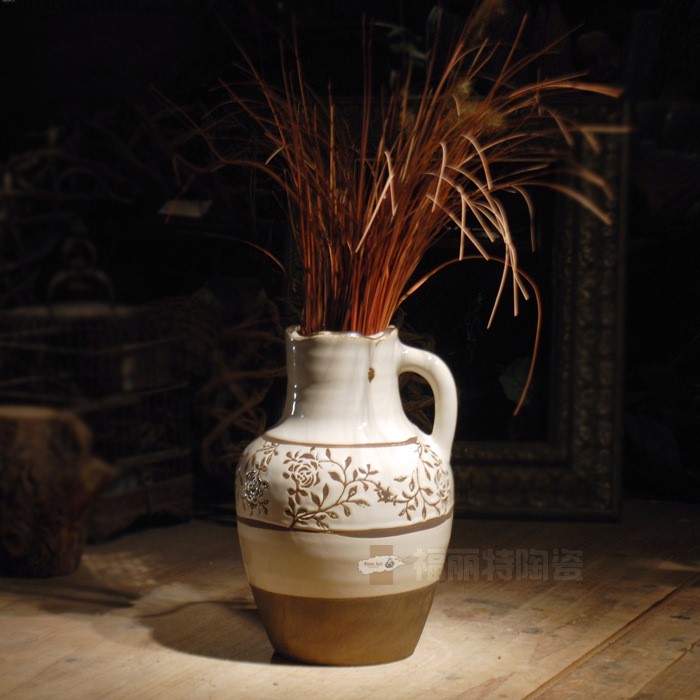 廠家直銷(xiāo)美式浪漫鄉(xiāng)村陶瓷花瓶 復(fù)古玫瑰花陶瓷工藝品花插批發(fā)
