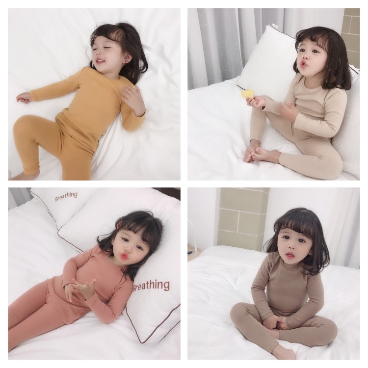 ukeybaby2019春新款色柔軟羊毛拉架棉打底衫兩件套套裝家居服