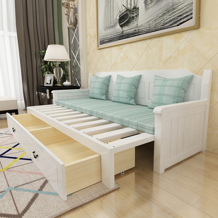 可折叠多功能实木床 现代松木推拉两用沙发床多规格小户型双人床