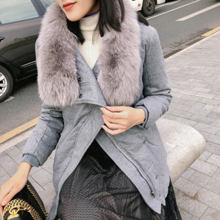2018新款冬季大狐貍毛領(lǐng)羽絨服韓版寬松加厚保暖毛絨外套女