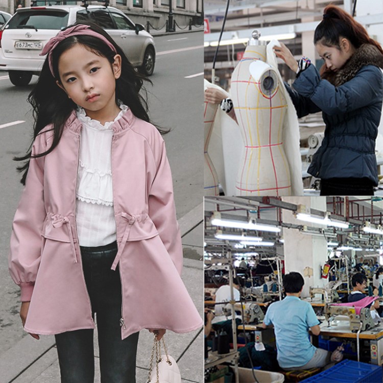 韓版荷葉褶邊中長款風衣女 廣東服裝加工廠ODM來圖來樣加工定制