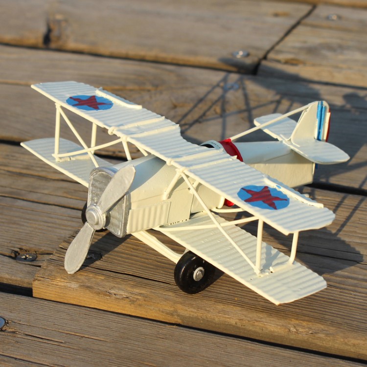 zakka儿童玩具复古手工铁艺飞机房间装饰创意家居静态模型摆件