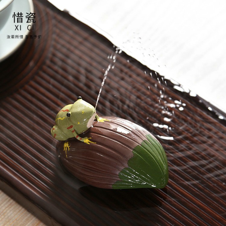 噴水青蛙茶寵宜興手工紫砂茶寵擺件精品可養(yǎng)噴水茶玩功夫茶盤擺件